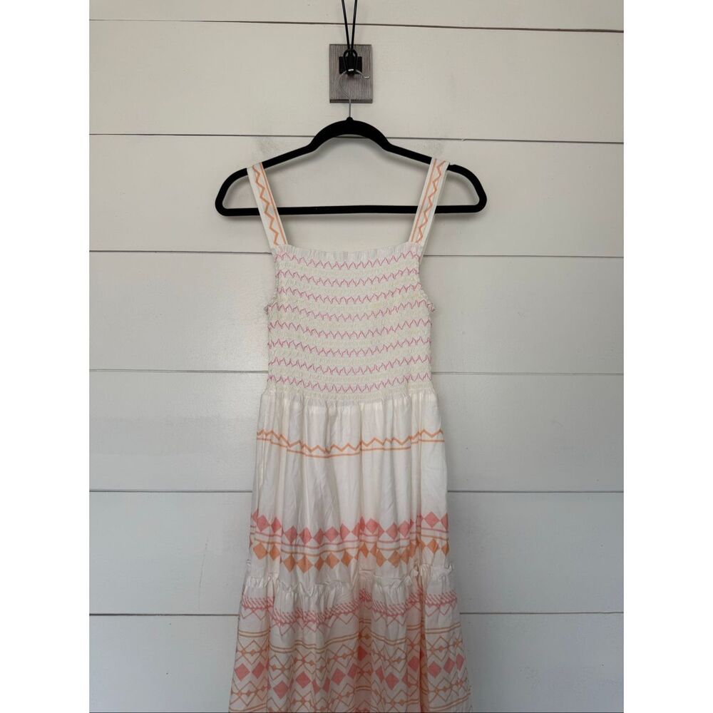 Goodnight Macaroon Women’s XS White Orange Tiered Ruffle Maxi Dress
